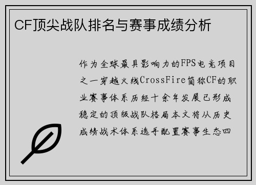 CF顶尖战队排名与赛事成绩分析