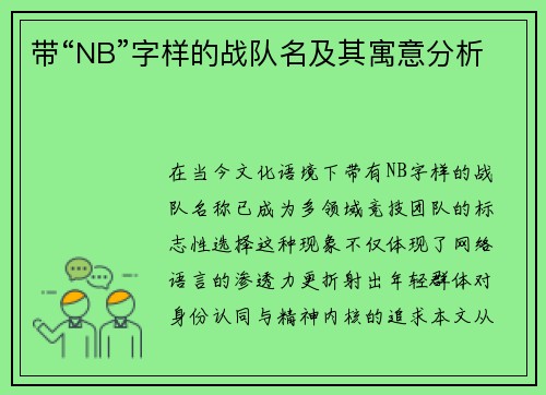 带“NB”字样的战队名及其寓意分析